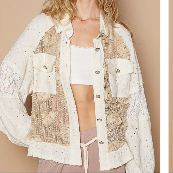 POL Floral Patchwork Lace Accent Blouse main image 0
